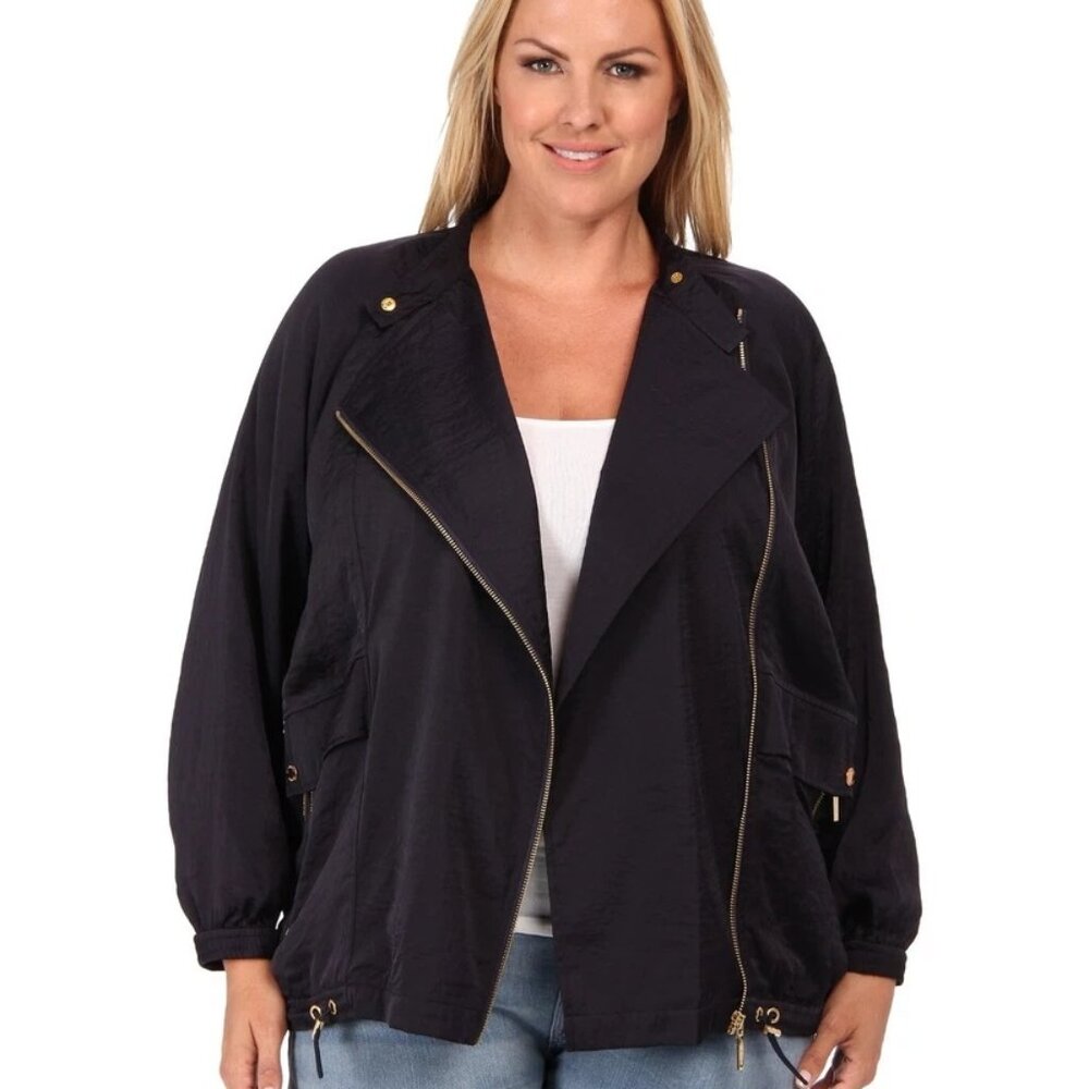 MICHAEL KORS Asymmetrical Oversized Zipper Front NAVY Jacket ( LARGE ) NWT $160 - Picture 5 of 7